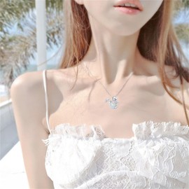 DEYOUM Squirrel Necklace for Women Cute Fun 925 Sterling Silver Sparkling Colorful Crystal Squirrel and Pine Cone Charming Pendant Necklace Ideal Squirrel Gift for Women, Squirrel Lovers, and Wildlife Enthusiasts (Squirrel Necklace)