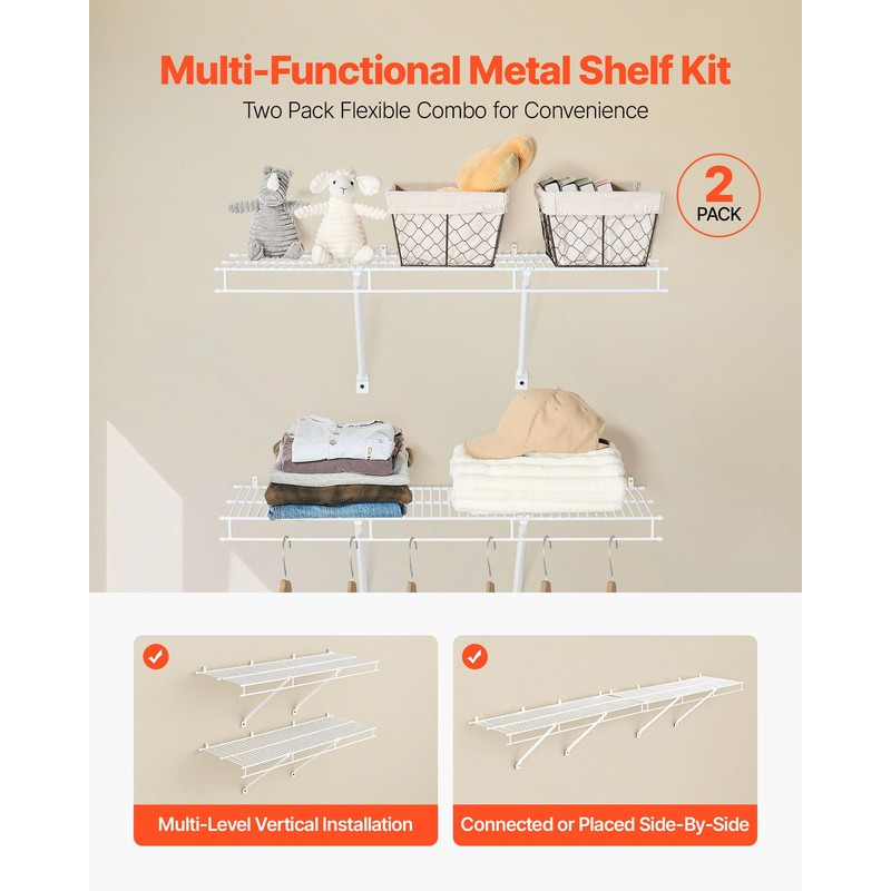 VEVOR Wire Shelf Kit, 3 ft, Set of 2, Wall
