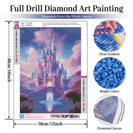 Fountor Diamond Art Kits for Adults Beginners, DIY Castle Diamond Painting Kits Cartoon for Adults, Cartoon Castle Gem Art Kits for Gift Home Wall Decor 12x16 inch