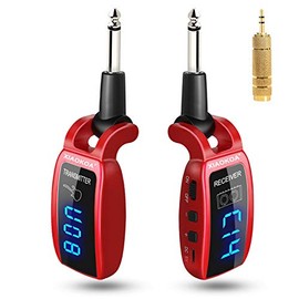 XIAOKOA Wireless Guitar System Rechargeable Upgrated LED Screen15 Channels UHF Wireless Guitar Transmitter Receiver For Electric Guitar Bass(Red)