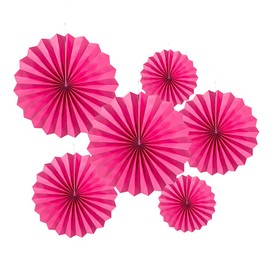 MOWO Hot Pink Paper Fans Hanging Decoration for Summer Birthday Wedding Graduation Theme Party,6pc