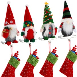 Soaoo 4 Pcs Christmas Stocking Holder Mantle Hanger Stocking Holder Stand Hanging Ornament Hooks Plush Gnomes Hanger for Xmas Holiday Fireplace Stockings Decorations