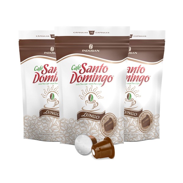 Santo Domingo Coffee Lungo Capsules - Compatible with Nespresso Original Brewers - Product from the Dominican Republic (30 Count)