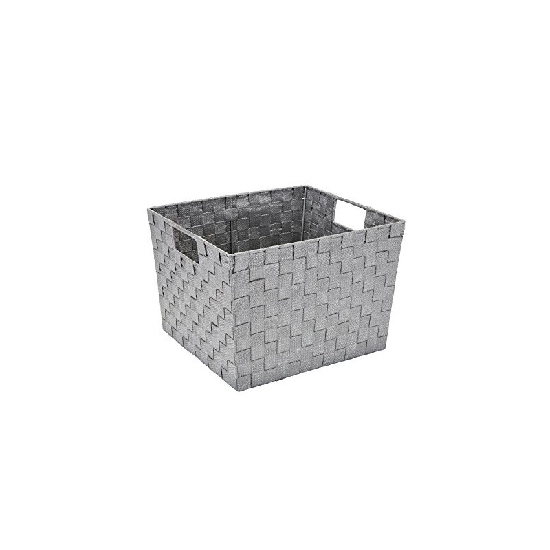 Simplify Large Metallicx Striped Woven Storage Bin in Grey/Silver