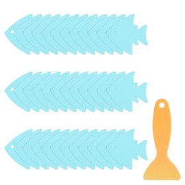 HARFINGTON 36pcs Non-Slip Bathtub Stickers Set 4.02" Fish Shower Floor Sticker PEVA Anti-Slip Adhesive Appliques with Scraper for Bathroom Kitchen Treads Stairs Swimming Pool, Blue