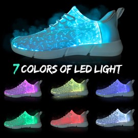 Shinmax Light Up Shoes,Fiber Optic LED Shoes for Women Men USB Charging Dancing LED Sneakers Flashing Shoes Glowing Luminous Trainers for Festivals and Parties White