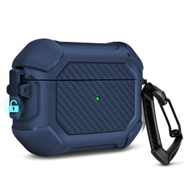 Newseego for AirPods Pro 2nd Generation Case with Secure Lock, Cool Military Armor Case with Keychain for Women Girls Men Soft TPU Full Body Protection Bumper Shockproof Cover for AirPods Pro 2-Blue