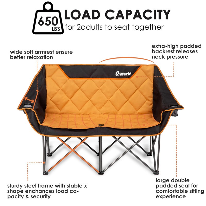 EMERIT Oversized Double Duo Camping Chair Folding Camping Loveseat 2