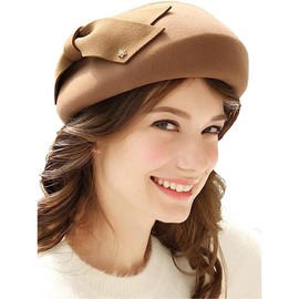 HIMESPORT Wool Felt Bowknot Elegant Fedora Hats Women Fascinators Pillbox Hats Formal Church Derby Dress Fedoras Camel