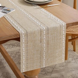 Boho Cream Country House Style Table Runner 33 x 120 cm Beige Yellow Macrame Crochet Lace Mesh Table Runner Modern Outdoor Small Tablecloth Decoration for Kitchen Farmhouse Bohemian Wedding Decor