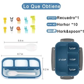 Bento Box 1300 ml-4 Compartimentos, Fiambrera para Niños, Contenedor de Almuerzo para Adultos/Niños/Pequeños, Fiambrera Bento Apta para Microondas, Lavavajillas y Frigorífico sin BPA (Azul)