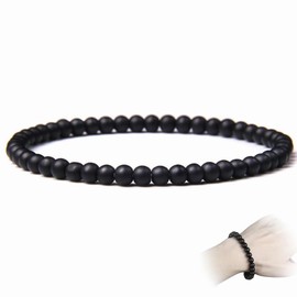 Biglumin 4 mm Black Tourmaline Bracelet Obsidian Bracelet Gemstone Bracelet Lucky Bracelet Pearl Bracelet Beads Fashion Jewellery for Best Friend, Relatives, Colleagues, Neighbours, No, 0