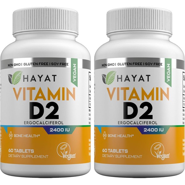 HAYAT Vitamins Vegan Natural Vitamin D 2400 IU, D2, Certified