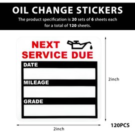 MUQIDA 120 PCS Oil Change Stickers, 2x2 Inches Next Service Due Labels Static Cling Windshield Sticker, Clear Oil Change Reminder Car Maintenance Label for Vehicle Window