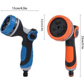 2 Pcs Garden Hose Nozzle Watering Hose Nozzles Hand Sprayer 10 Adjustable Patterns high Pressure Hose Nozzle for Garden & Lawns Watering, Cleaning, Pets & Car Washing Orange/Blue (2)