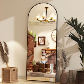 65"x24" Arch Floor Mirror, Full-Length Wall Mirror with Stand - Black, Aluminum Alloy Frame, Ideal for Bathroom, Dressing Room - Hanging or Leaning Arched-Top Design - Full Body Mirror for Bedroom