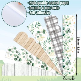 Whaline 69Ft Farmhouse Bulletin Board Borders Green Gold Eucalyptus Wood Grain Adhesive Trim Border for School Classroom Office Party Decoration