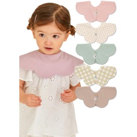 Konny Baby Bib 5-Piece Set, Reversible 360° Rolling Bib, Absorbent, Quick Drying, Simple, Girls, Boys, Baby Coordination, Petal Shape, Baby Shower, Stylish, Present, Set 4 (Mint, Pink, Beige, Wine