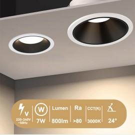 EACLL Set of 4 LED Recessed Spotlights, Warm White, 7 W Ceiling Spotlight, 3000 K, Non-Dimmable, 24° Spots, Prevents Glare Downlight, Recessed Spotlights for Office, Kitchen, Living Room, Sleep and