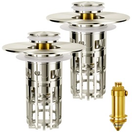 Nipoko Bathroom Sink Drain Strainer - 2Pacs Bathroom Sink Stopper with Removable Strainer Basket Hair Catcher for US Standard Bathroom Sink, Drain Plug Filter Replacement, Gray