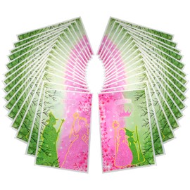 RCRAJE 50PCS Witch Birthday Gift Bags, Pink Crown Party Favor Bag Candy Treat Bag, Pink and Green Evil Spirit Party Decorations Plastic Goodie Bags with Handles, for Woman Lady Holiday Event