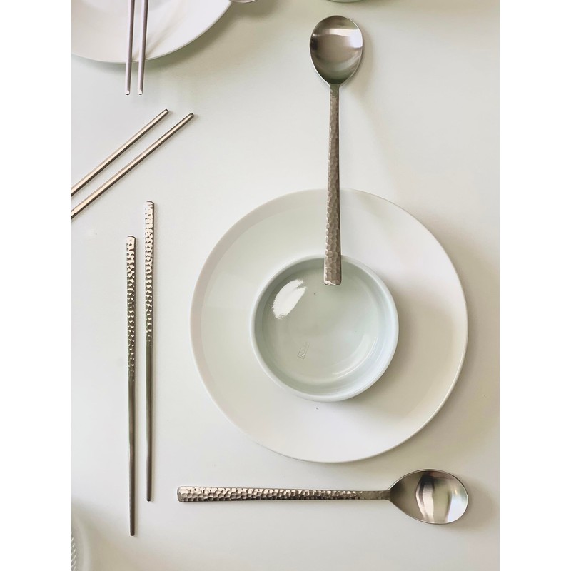 cozymomdeco Korean Made Silver Glossy Hammered Stainless Steel Korean Spoon