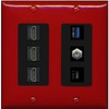 RiteAV 3 HDMI USB3 USBC Coax Wall Plate - 2 Gang [Red/Black]