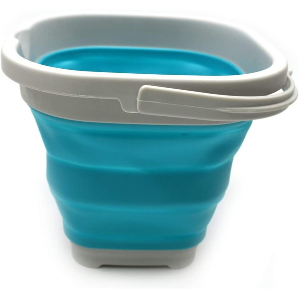 SAMMART 2.6L (0.68 Gallon) Super Mini Sqare Collapsible Plastic Bucket - Foldable Square Tub - Portable Fishing Water Pail - Space Saving Outdoor Waterpot (1, Grey/Bright Blue)