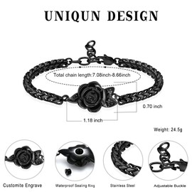 Minicremation Women's Adjustable Rose Urn Bracelet Ashes Holder Memorial Elegant Link Chain Keepsake Cremation Bangle to Hold Ashes (Black-A)