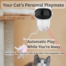 Interactive Cat Laser Toy with Feather, Safe, Quiet, Durable ABS Material, USB Rechargable, Motion Sensor Laser & Spinning Caterpillars, for Bored Indoor Cats, 2-in-1 Auto Teaser