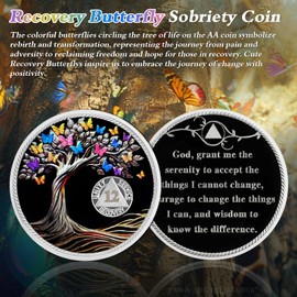 IELCJJ Delicate 1 Year Sobriety Coin - Recovery Butterfly Tree of Life AA Coins - 12 Month Sober NA HA AA Chips and Medallions - 1-65 Prime Living Clean Narcotics Alcoholics Anonymous Gifts for Men Women