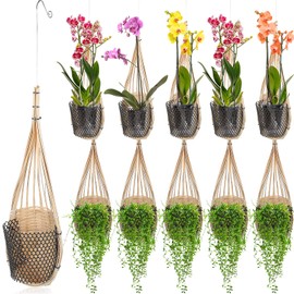 Weysat 10 Pack Hanging Orchid Planter Thai Bamboo Woven 4 Inch Bird Nest Style Orchid Hanging Basket Bamboo Flower Basket with Metal Hook for Trellis Gazebo Indoor Outdoor Wall Small Flower Planter