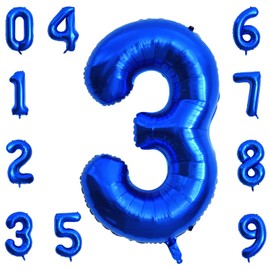 40 Inch Dark Blue Foil Number Balloons, Large 3 Number Balloons for Birthday Party Decor Anniversary Decoration