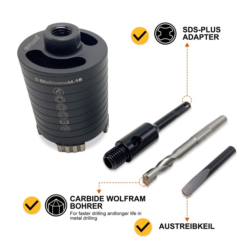 GVHAKG Diamond Core Drill Bit Set 68 mm Segment Height