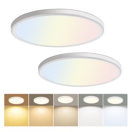 hunhun 2 Pack 3200lm LED Flush Mount Ceiling Light 28W 12 Inch 5CCT Adjustable Super Slim 0.87 inch led Ceiling Light Fixture Round Ceiling Lamp for Bedroom Living Room Kitchen Laundry Black