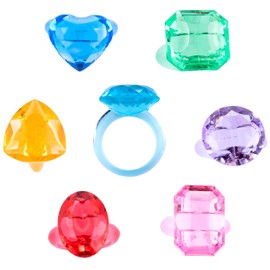 Niceup 150+pcs Kids Plastic Diamond Rings Princess Party Favor Cupcake Topper Pinata Fillers Parade Throws Bulk Carnival Prizes Acrylic Heart Gemstones Fake Jewel Treasure Toys Goodie Bag Fillers