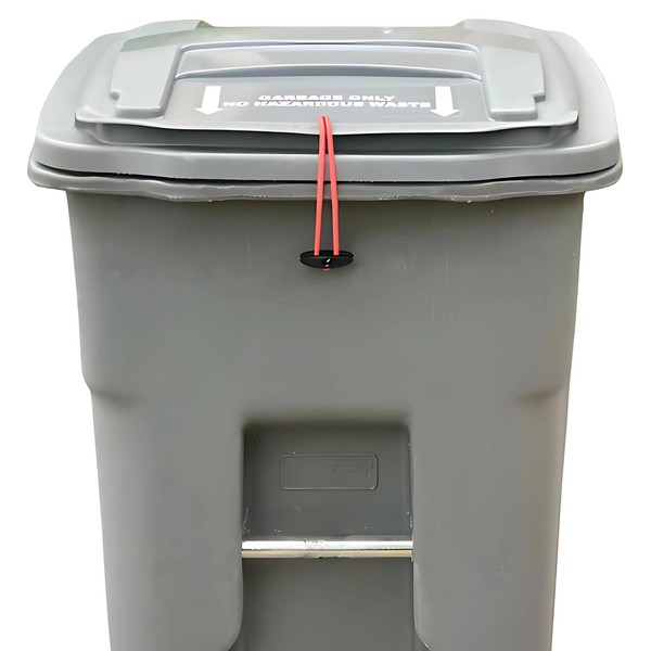 Quickly fasten Lid Loc to your curbside outdoor garbage can