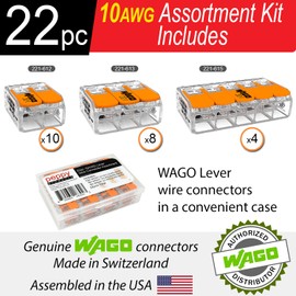 WAGO 221-61x Lever Nuts 22pc 10AWG Lever Wire Connector Assortment Kit | Splicing for Solid and Stranded Electrical Conductors | Includes 221-612, 221-613, 221-615 with Case