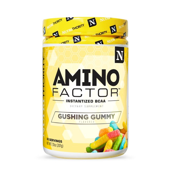 Amino Factor Instantized BCAAs by Nutrithority, Gushing Gummy, 30 Servings - Sugar Free Branched Chain Amino Acids Intra & Post Workout Drink - Improve Muscle Recovery & Hydration