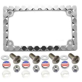 CCP Chrome Diamond Motorcycle License Plate Frame Kit Stainless Screws & USA Caps
