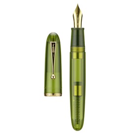 Jinhao 9019 Fountain Pen, Dadao Series #8 Heartbeat Fine Nib, Green Clear Acrylic Barrel with Gold Clip, Large Writing Pen