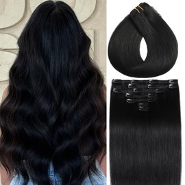 Clip in Hair Extensions 85g Natural Human Hair Extensions #1 Jet Black Straight Remy Human Hair Extensions Clip ins for Women 22 Inch 7pcs Easy to Instal