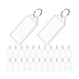 Gokoti 100 Pieces Key Tags 2 Inch Plastic Key Chain Tags with Ruled Blank Transparent Covers and Item Identifiers Easy to Use