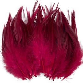 Feathers for Crafts, 5-7Inch Rooster Saddle Hackle Crafting Feather for Dream Catcher Supplies Wedding Home Party Decoration Earrings DIY Craft (Burgundy)