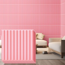Nuanchu 32 Pcs 3D Slat Wall Panels, 12"x12" PVC Fluted Wall Paneling for Interior Decor, Paintable Waterproof Textured Tiles for Living Room TV Background Gaming Room, 32 Sq. ft Coverage (Pink)