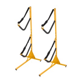 KOLHGNSE Double Kayak Storage Rack, Freestanding Holder Adjustable Straps EVA Pads Canoe Surfboard Floor Stand Heavy Duty Organizer Garage Outdoor (Yellow)