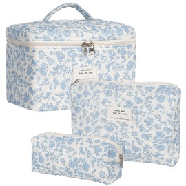 3PCS Toiletry Bag, Cotton Makeup Bag, Large Capacity Travel Cosmetic Toiletry Bag, Quilted Cosmetic Bag for Women Ladies Girls (A)
