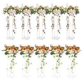 10pcs 23.6 Inch High Acrylic Vase Column Geometric Centerpiece Floral Display Rack for Wedding T-Stage Events DecorationAssembly Type: Column + Shelves (All Acrylic), With Shelves or Not: Acrylic Shelves