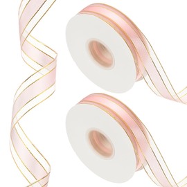 PATIKIL 100 Yards x 1" Striped Ribbon, Gold and Pink Candy Ribbon Roll Metallic Gift Wrapping Ribbon for Christmas Craft Wreath Birthday Wedding Festival Decoration