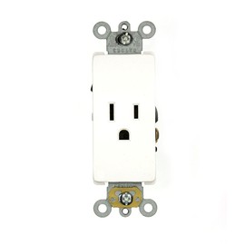 Leviton 16251-W 15 Amp, 125 Volt, Decora Plus Single Receptacle, Straight Blade, Commercial Grade, Self-Grounding, White